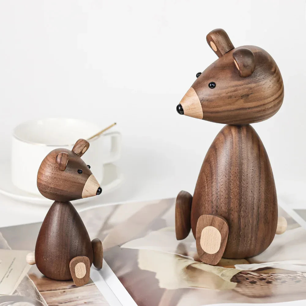 Wooden Bear Figurines Brown Nordic Decorative Sculptures Fall 2025 Cozy Shelf Mantel Accent Gift Idea - Image 4