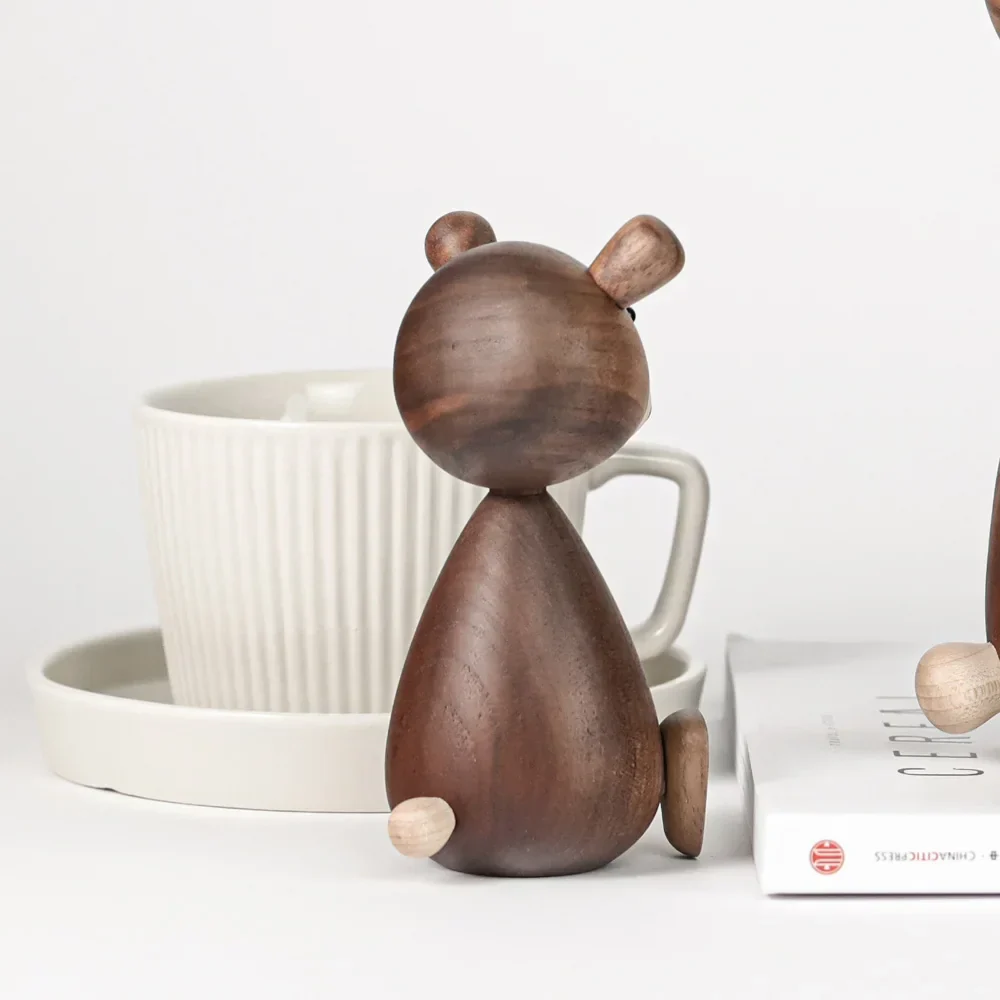 Wooden Bear Figurines Brown Nordic Decorative Sculptures Fall 2025 Cozy Shelf Mantel Accent Gift Idea - Image 5