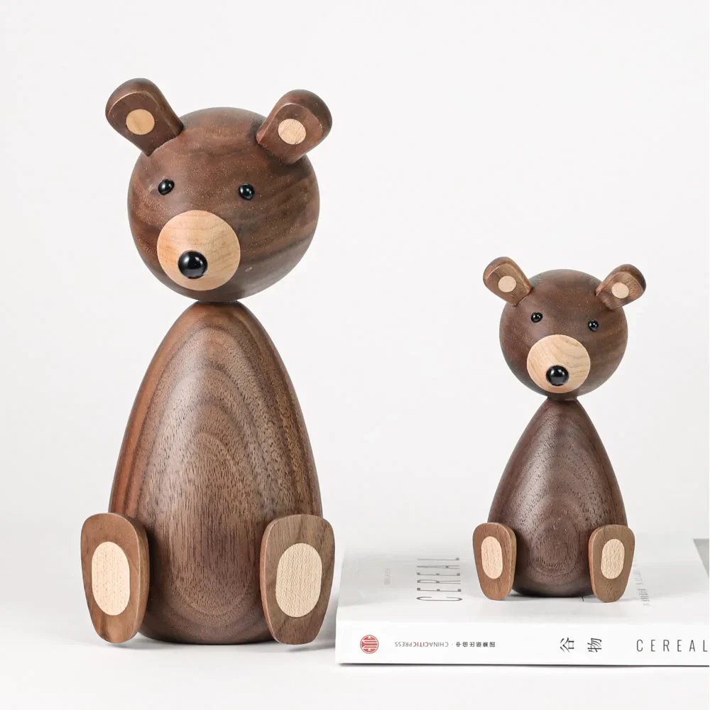 Wooden Bear Figurines Brown Nordic Decorative Sculptures Fall 2025 Cozy Shelf Mantel Accent Gift Idea - Image 7