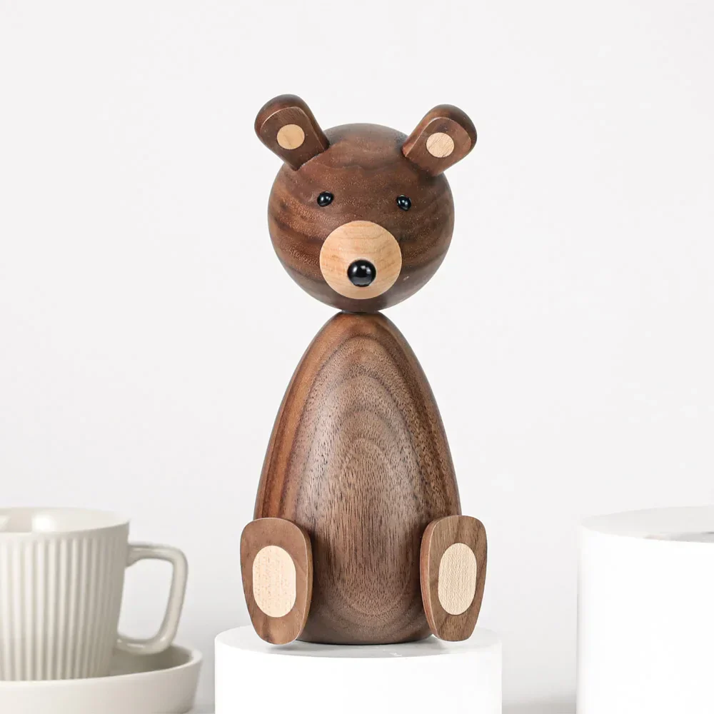 Wooden Bear Figurines Brown Nordic Decorative Sculptures Fall 2025 Cozy Shelf Mantel Accent Gift Idea - Image 8