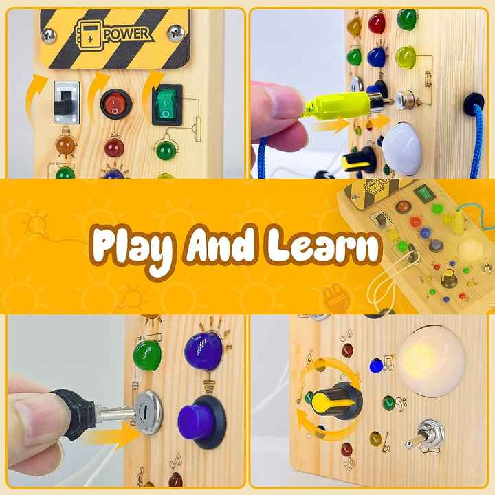 Montessori Sensory Training Board for Kids - Wooden Educational Toy with LED Lights, Early Learning Gift for Babies - Image 3