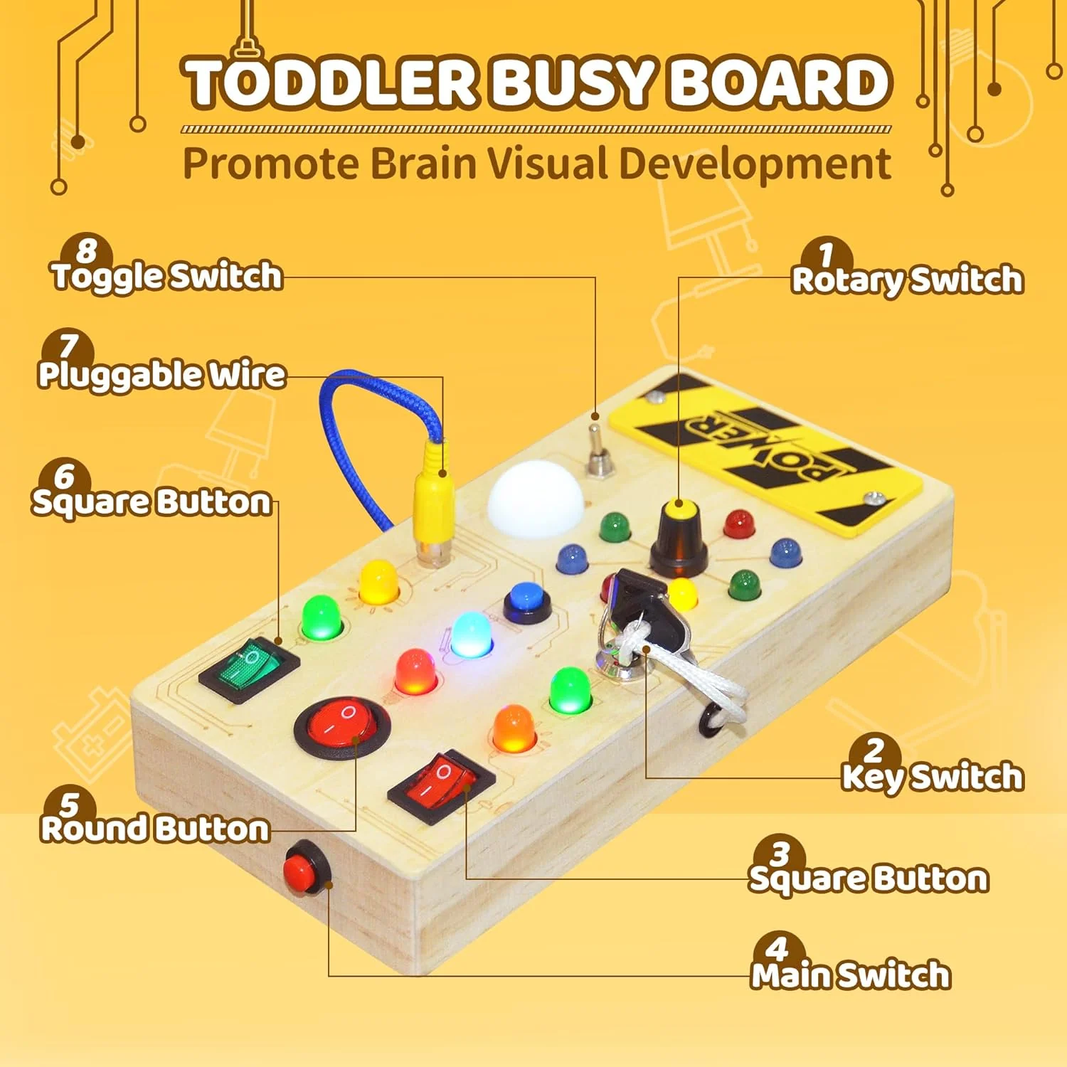 Montessori Sensory Training Board for Kids - Wooden Educational Toy with LED Lights, Early Learning Gift for Babies - Image 5