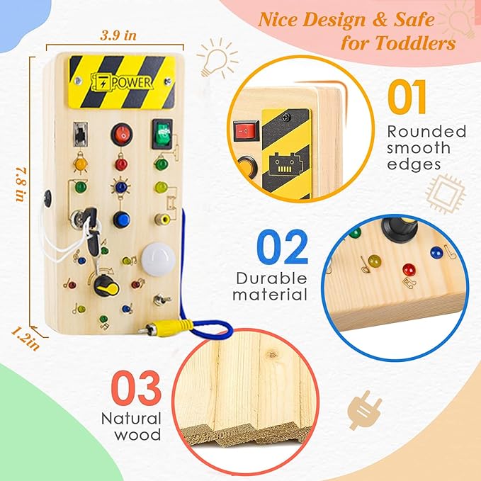 Montessori Sensory Training Board for Kids - Wooden Educational Toy with LED Lights, Early Learning Gift for Babies - Image 6