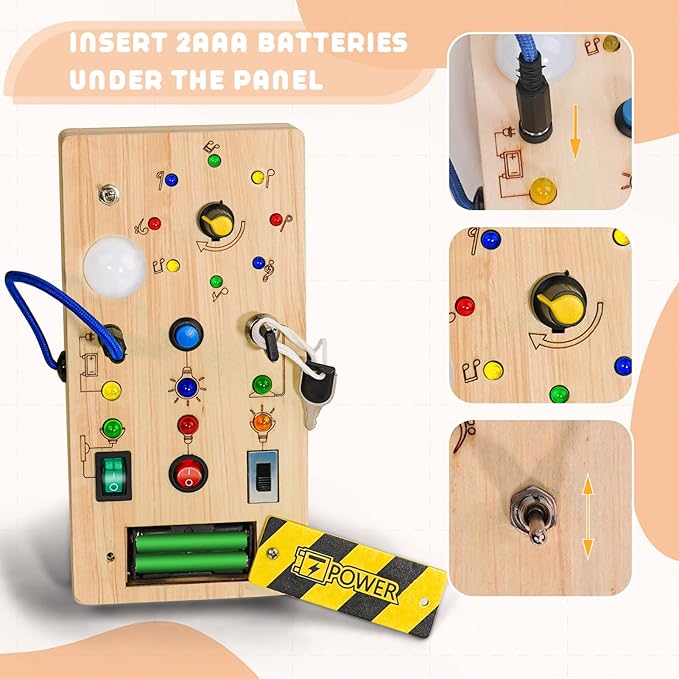 Montessori Sensory Training Board for Kids - Wooden Educational Toy with LED Lights, Early Learning Gift for Babies - Image 8