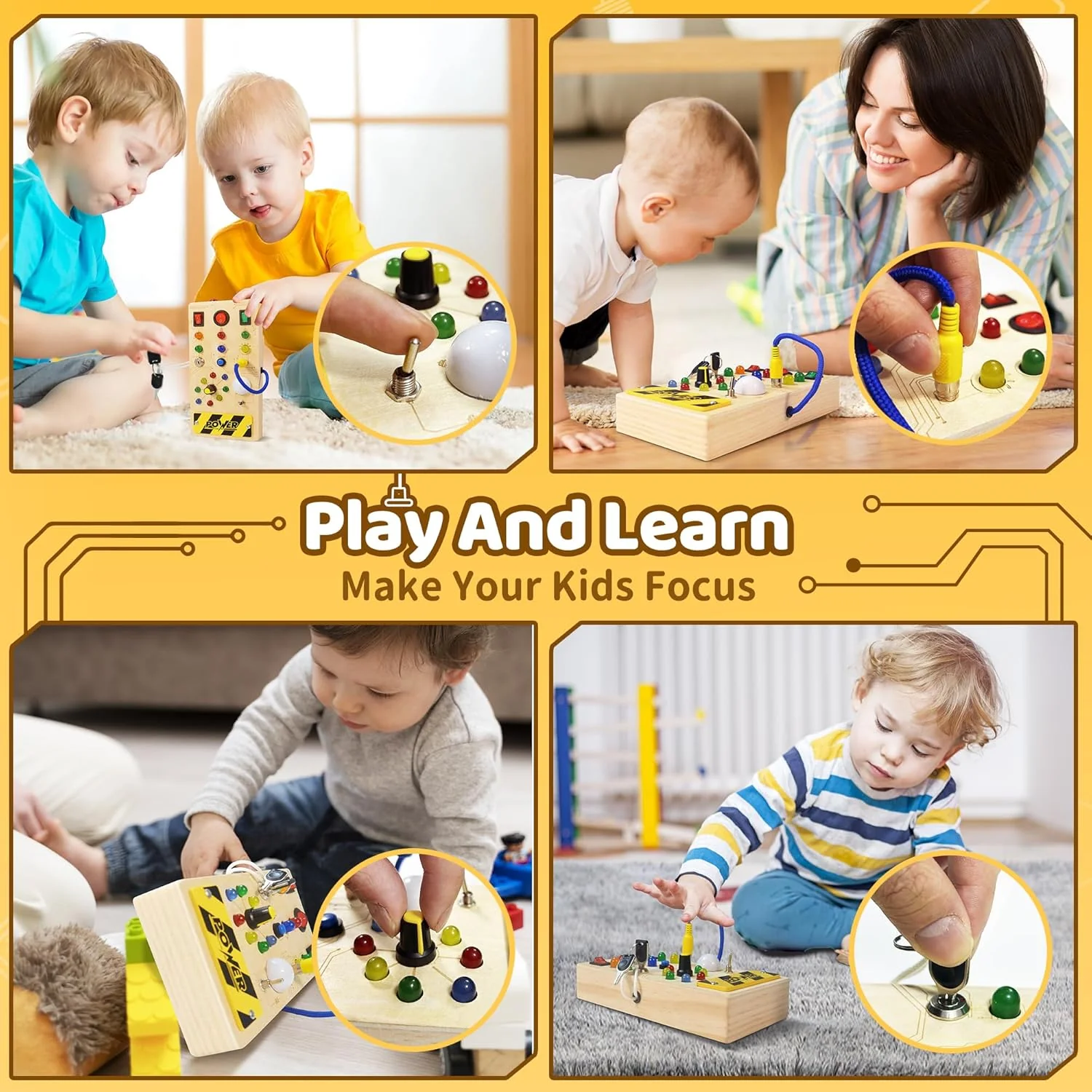 Montessori Sensory Training Board for Kids - Wooden Educational Toy with LED Lights, Early Learning Gift for Babies - Image 9