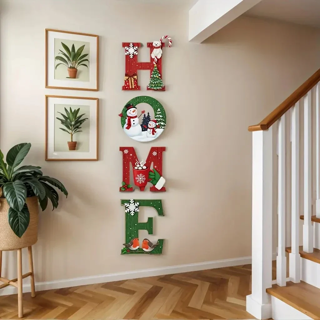 Wooden Christmas Wall Decor Letters HOME Farmhouse Style Holiday 2025 Wall Hanging for Porch Cozy Festive Decor - Image 2