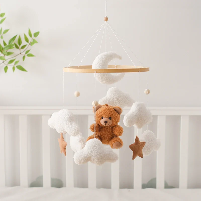 Wooden Crib Mobile Felt Bear Musical Newborn Sensory Toys - Image 11