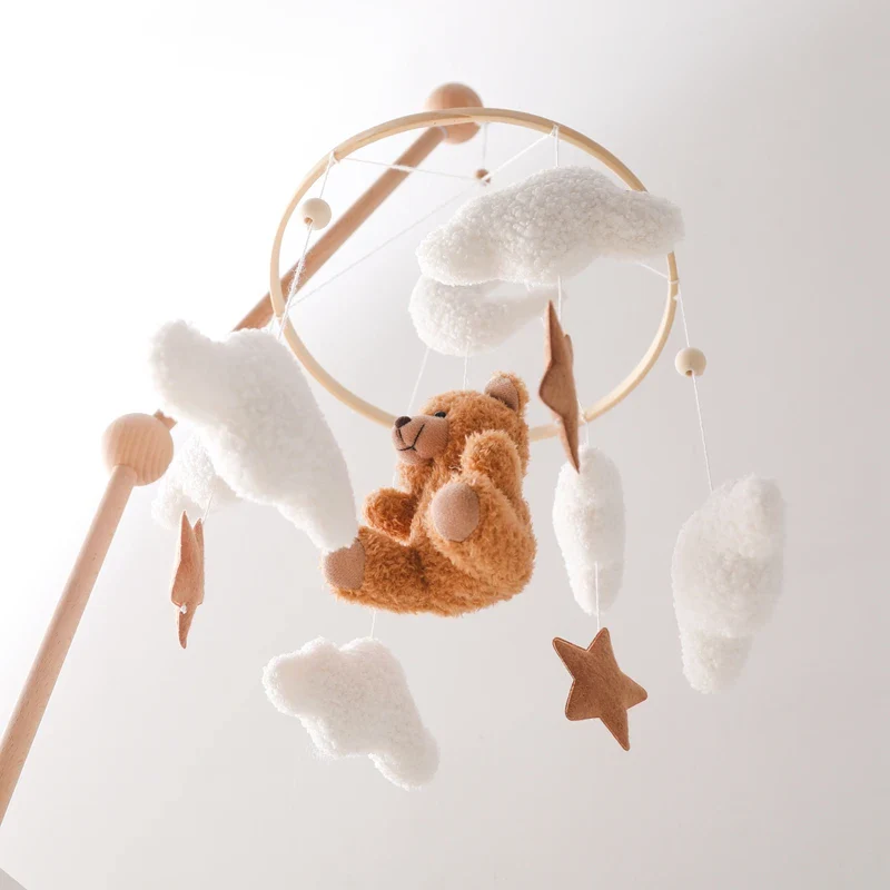 Wooden Crib Mobile Felt Bear Musical Newborn Sensory Toys - Image 12