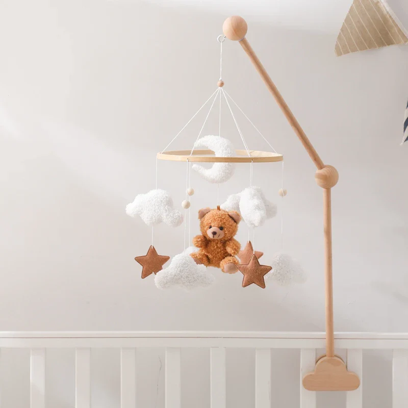 Wooden Crib Mobile Felt Bear Musical Newborn Sensory Toys - Image 13