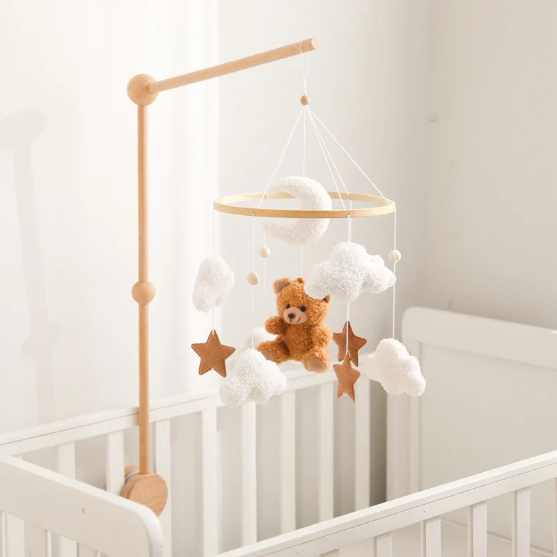 Wooden Crib Mobile Felt Bear Musical Newborn Sensory Toys - Image 20