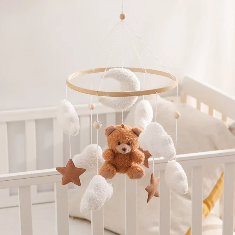 Wooden Crib Mobile Felt Bear Musical Newborn Sensory Toys - Image 22
