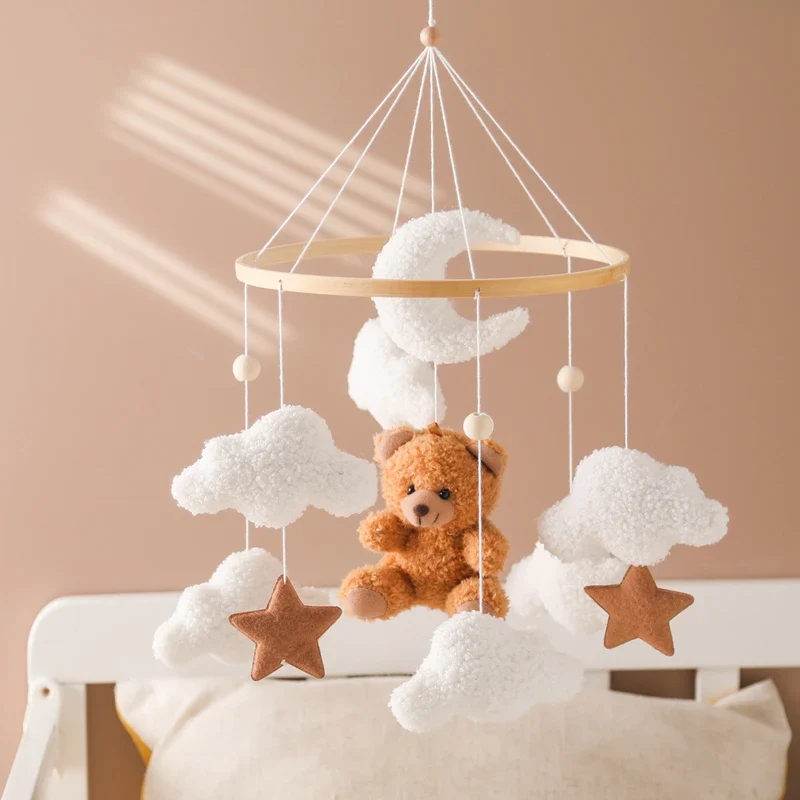 Wooden Crib Mobile Felt Bear Musical Newborn Sensory Toys - Image 23
