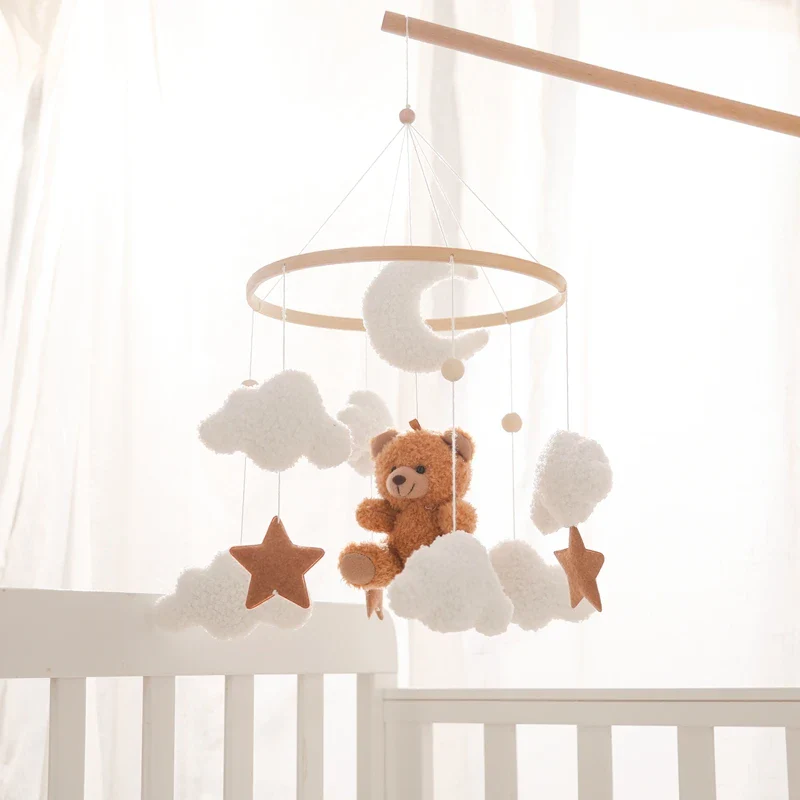 Wooden Crib Mobile Felt Bear Musical Newborn Sensory Toys - Image 24