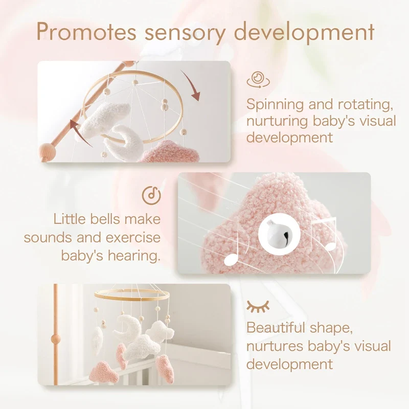 Wooden Crib Mobile Felt Bear Musical Newborn Sensory Toys - Image 27