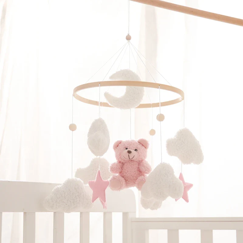 Wooden Crib Mobile Felt Bear Musical Newborn Sensory Toys - Image 44