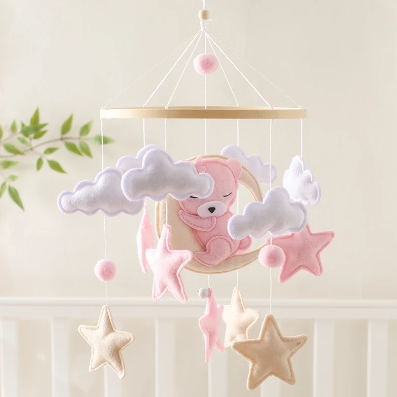 Wooden Crib Mobile Felt Bear Musical Newborn Sensory Toys - Image 45