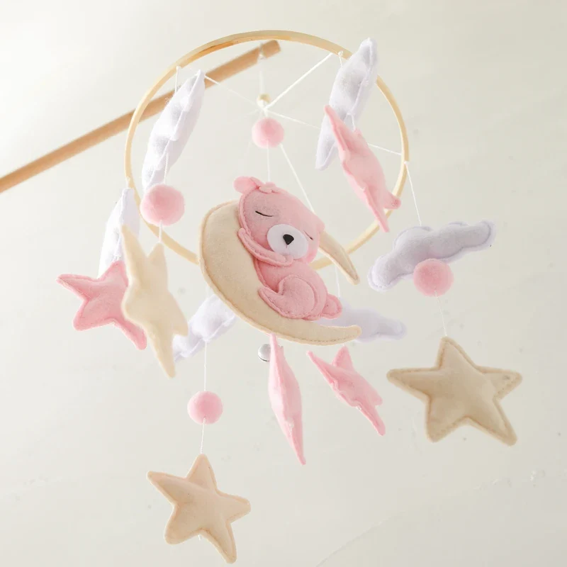 Wooden Crib Mobile Felt Bear Musical Newborn Sensory Toys - Image 46