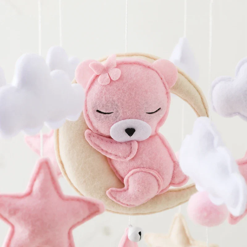Wooden Crib Mobile Felt Bear Musical Newborn Sensory Toys - Image 50