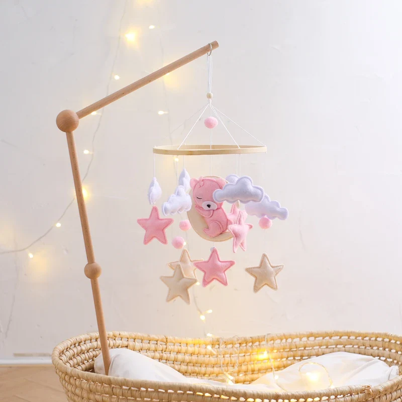 Wooden Crib Mobile Felt Bear Musical Newborn Sensory Toys - Image 52