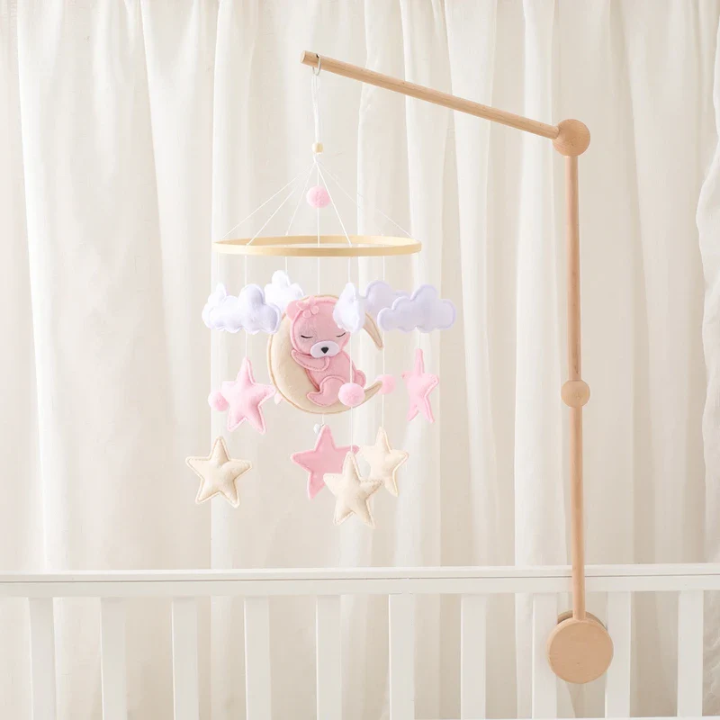 Wooden Crib Mobile Felt Bear Musical Newborn Sensory Toys - Image 53