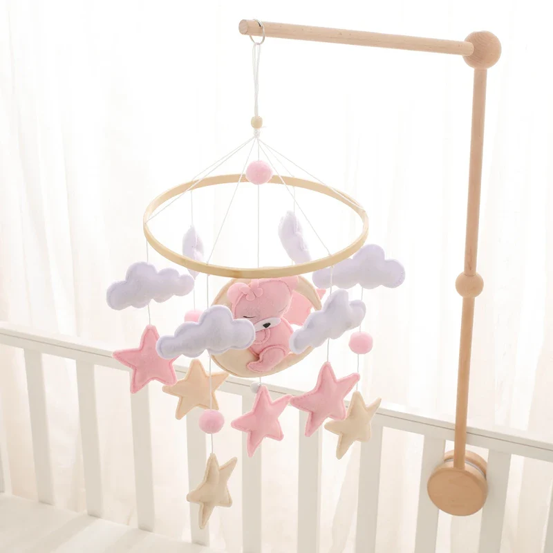 Wooden Crib Mobile Felt Bear Musical Newborn Sensory Toys - Image 54