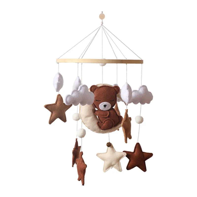 Wooden Crib Mobile Felt Bear Musical Newborn Sensory Toys - Image 59
