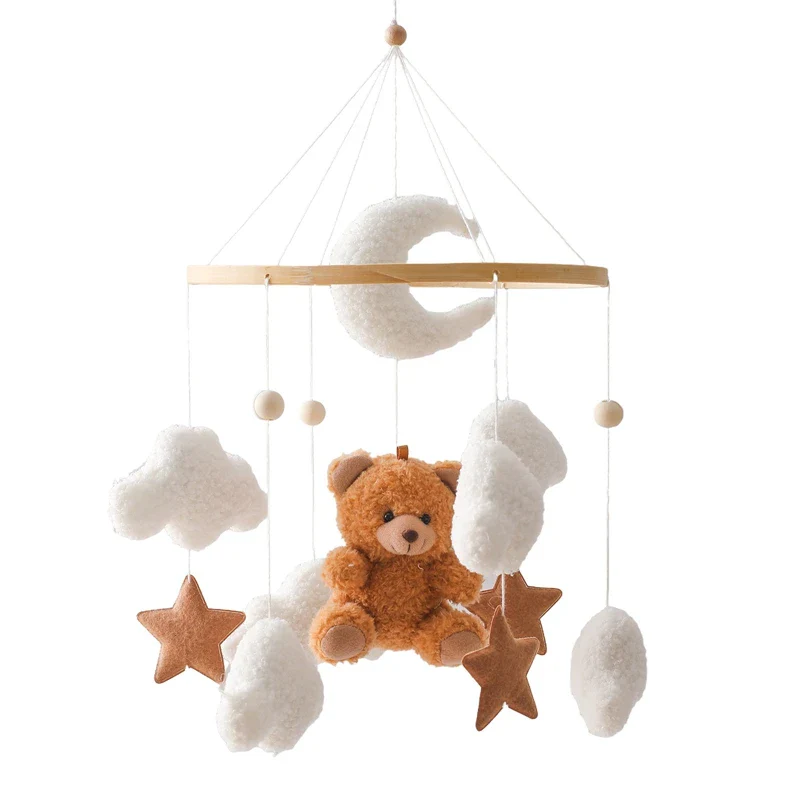 Wooden Crib Mobile Felt Bear Musical Newborn Sensory Toys - Image 69