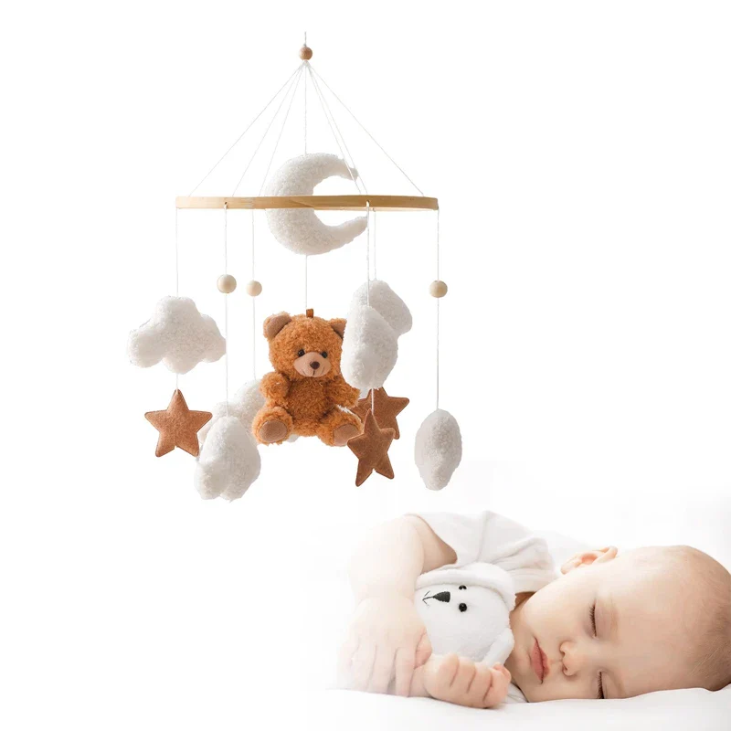 Wooden Crib Mobile Felt Bear Musical Newborn Sensory Toys - Image 7