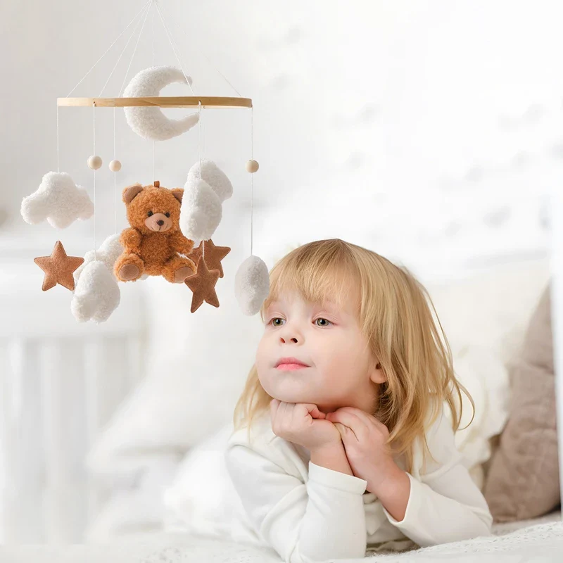 Wooden Crib Mobile Felt Bear Musical Newborn Sensory Toys - Image 8