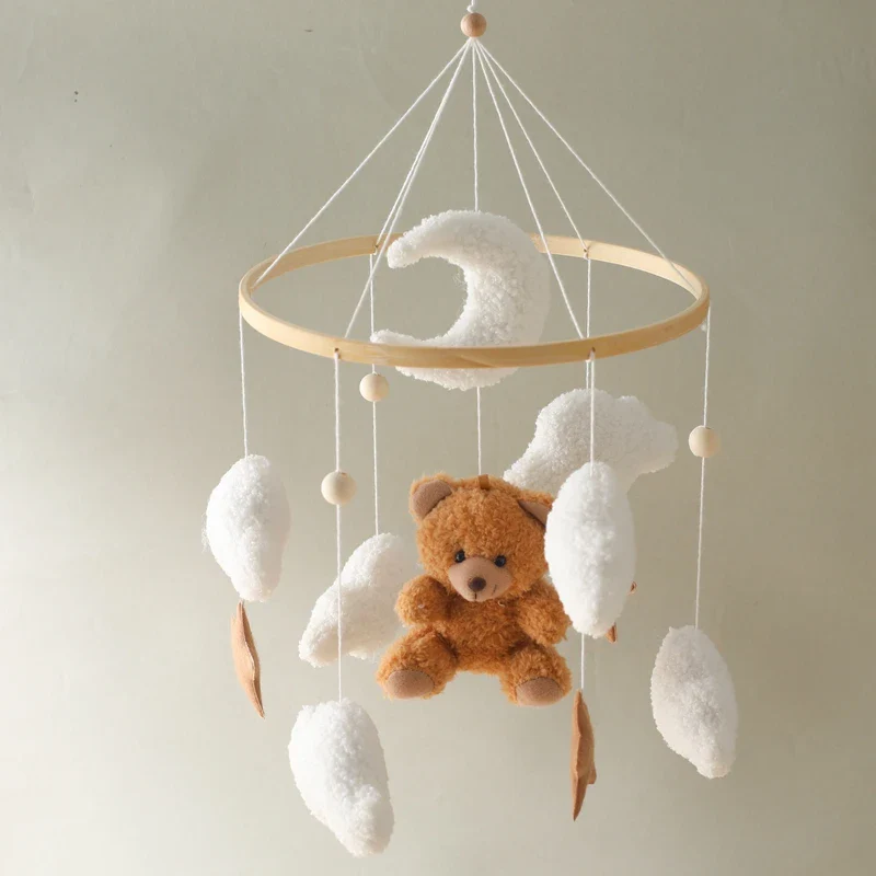Wooden Crib Mobile Felt Bear Musical Newborn Sensory Toys - Image 9