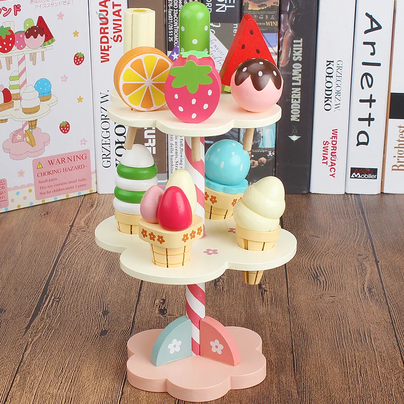 Wooden Ice Cream Play Rack for Kids - Educational Toy for Imaginative Role-Play and Family Fun - Image 3