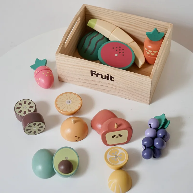 Wooden Kids Kitchen Playset with Cutting Food Accessories - Fruits, Vegetables & Bakery Toys - Image 3