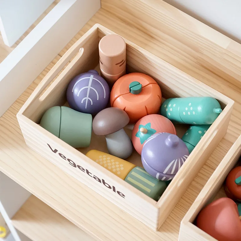 Wooden Kids Kitchen Playset with Cutting Food Accessories - Fruits, Vegetables & Bakery Toys - Image 4