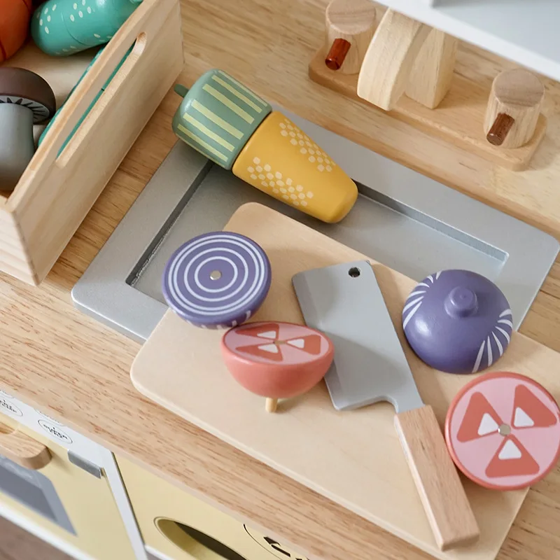 Wooden Kids Kitchen Playset with Cutting Food Accessories - Fruits, Vegetables & Bakery Toys - Image 5