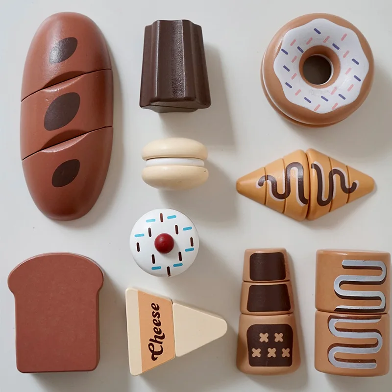 Wooden Kids Kitchen Playset with Cutting Food Accessories - Fruits, Vegetables & Bakery Toys - Image 6
