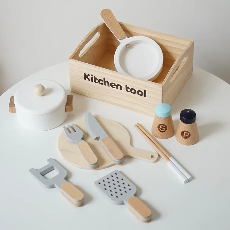 Wooden Kids Kitchen Playset with Cutting Food Accessories - Fruits, Vegetables & Bakery Toys - Image 7