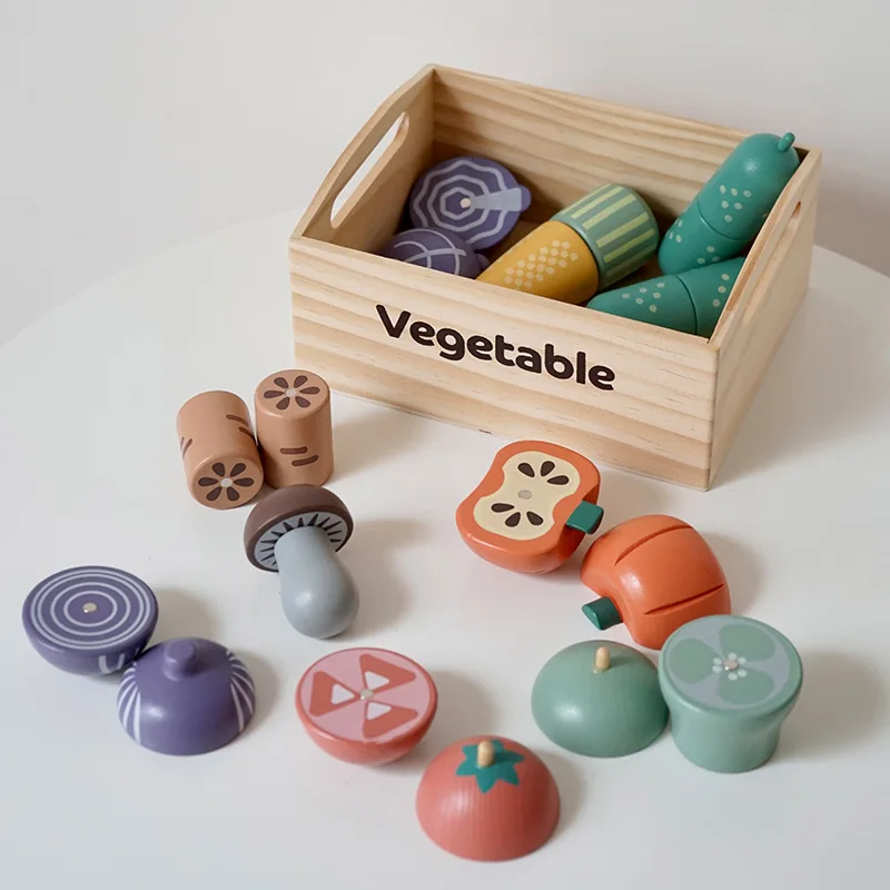 Wooden Kids Kitchen Playset with Cutting Food Accessories - Fruits, Vegetables & Bakery Toys - Image 8