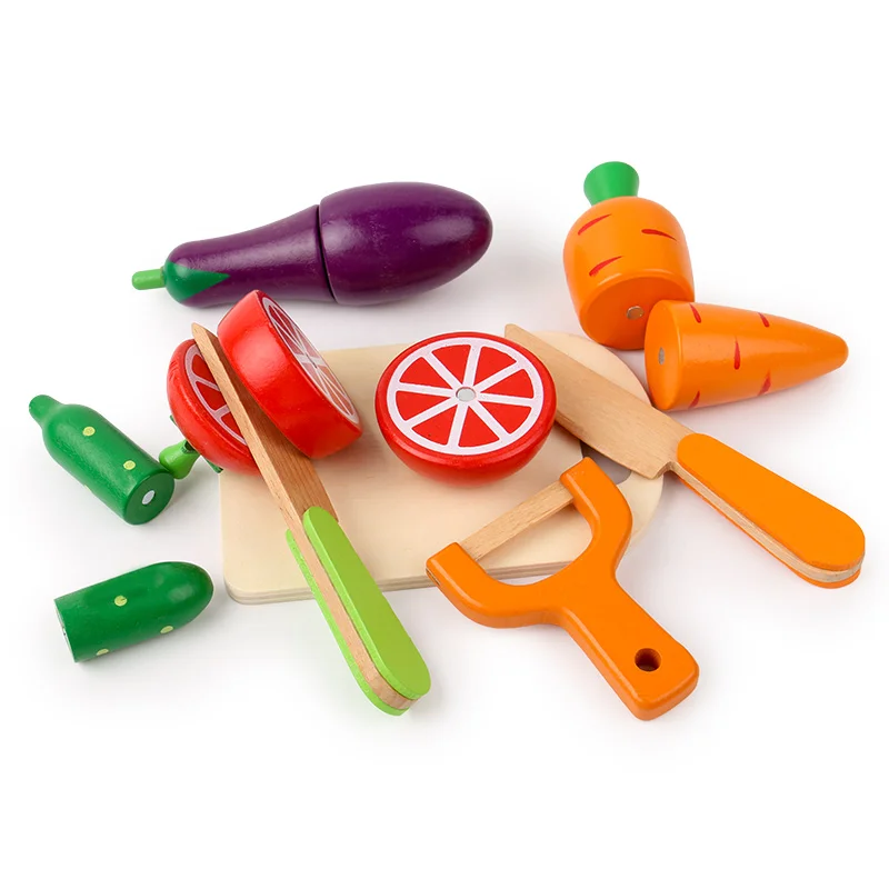 Wooden Kitchen Pretend Play Set - Montessori Cutting Fruits & Vegetables Toy for Kids - Image 4