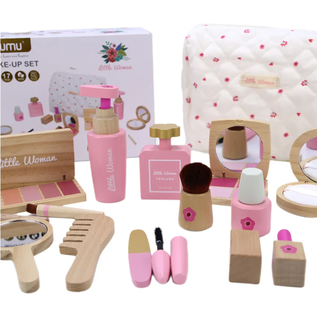 Wooden Makeup Set For Kids Pretend Play Cosmetic Kit Back To School 2025 Gift Safe Non Toxic - Image 5