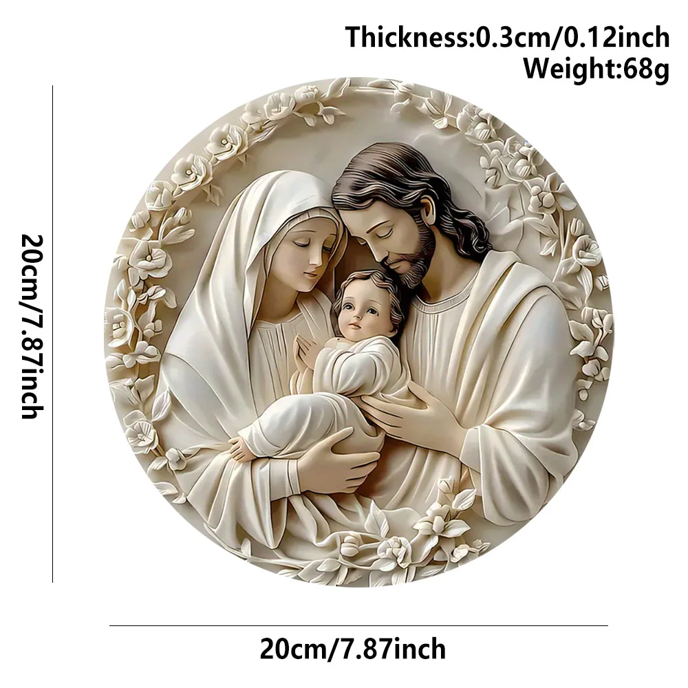 Wooden Nativity Scene Ornament Circular Wall Hanging 7.87in Handcrafted Mary Jesus Joseph Christmas Decor Gift 2025 - Image 3