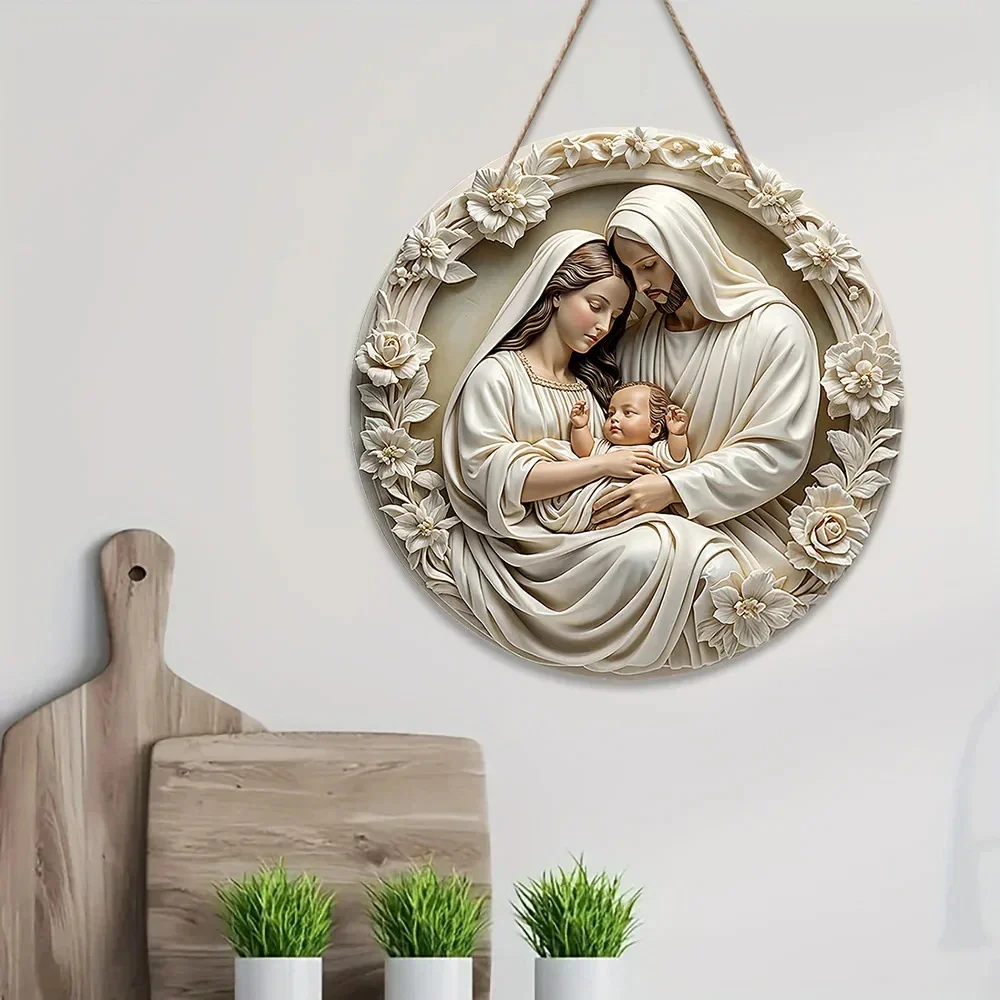 Wooden Nativity Scene Ornament Circular Wall Hanging 7.87in Handcrafted Mary Jesus Joseph Christmas Decor Gift 2025 - Image 4