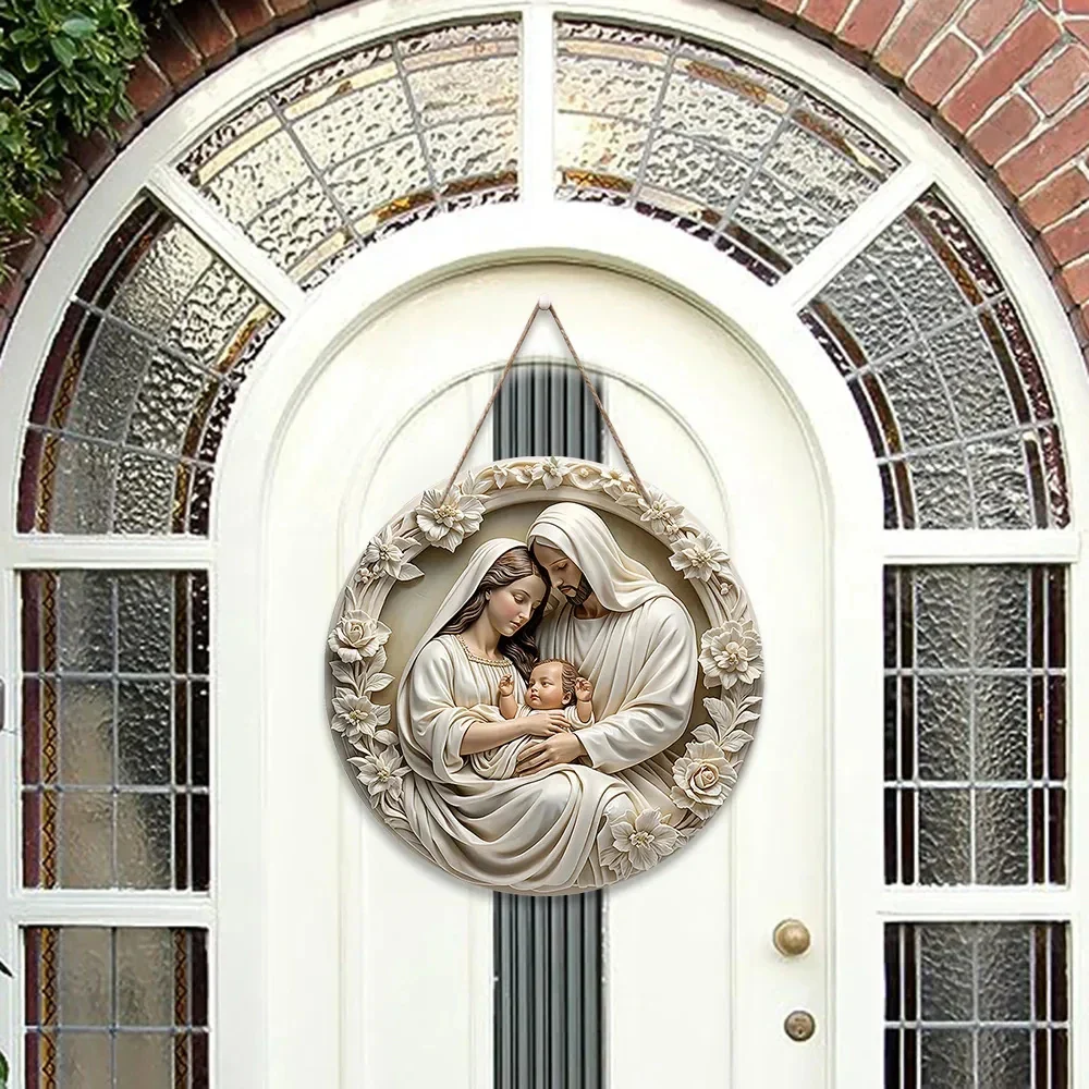 Wooden Nativity Scene Ornament Circular Wall Hanging 7.87in Handcrafted Mary Jesus Joseph Christmas Decor Gift 2025 - Image 5