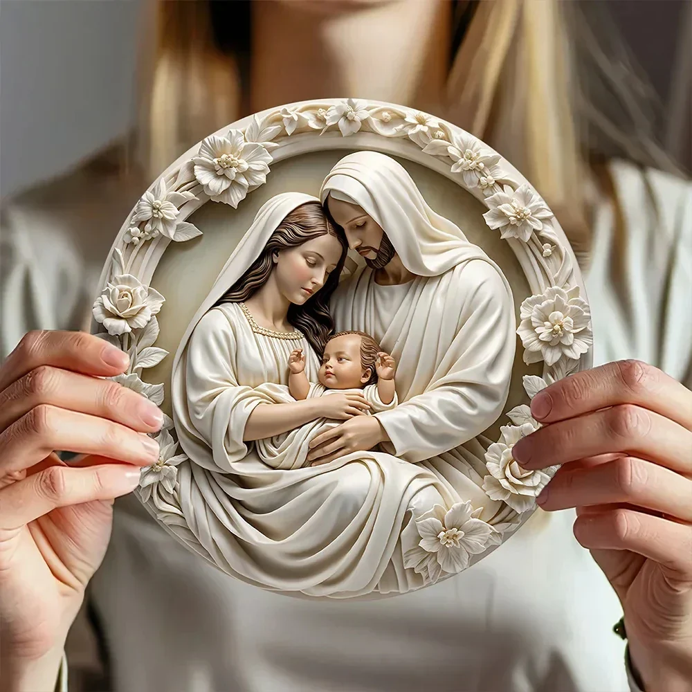 Wooden Nativity Scene Ornament Circular Wall Hanging 7.87in Handcrafted Mary Jesus Joseph Christmas Decor Gift 2025 - Image 6