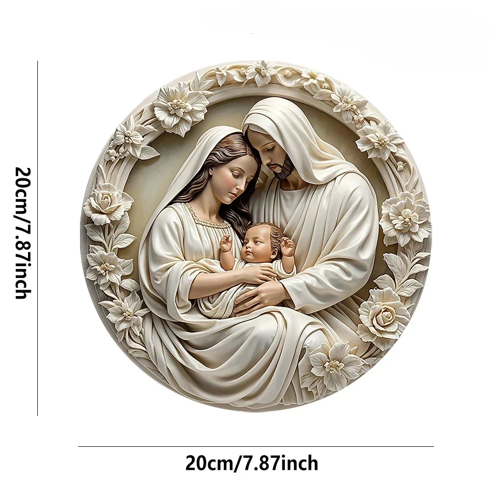 Wooden Nativity Scene Ornament Circular Wall Hanging 7.87in Handcrafted Mary Jesus Joseph Christmas Decor Gift 2025 - Image 7