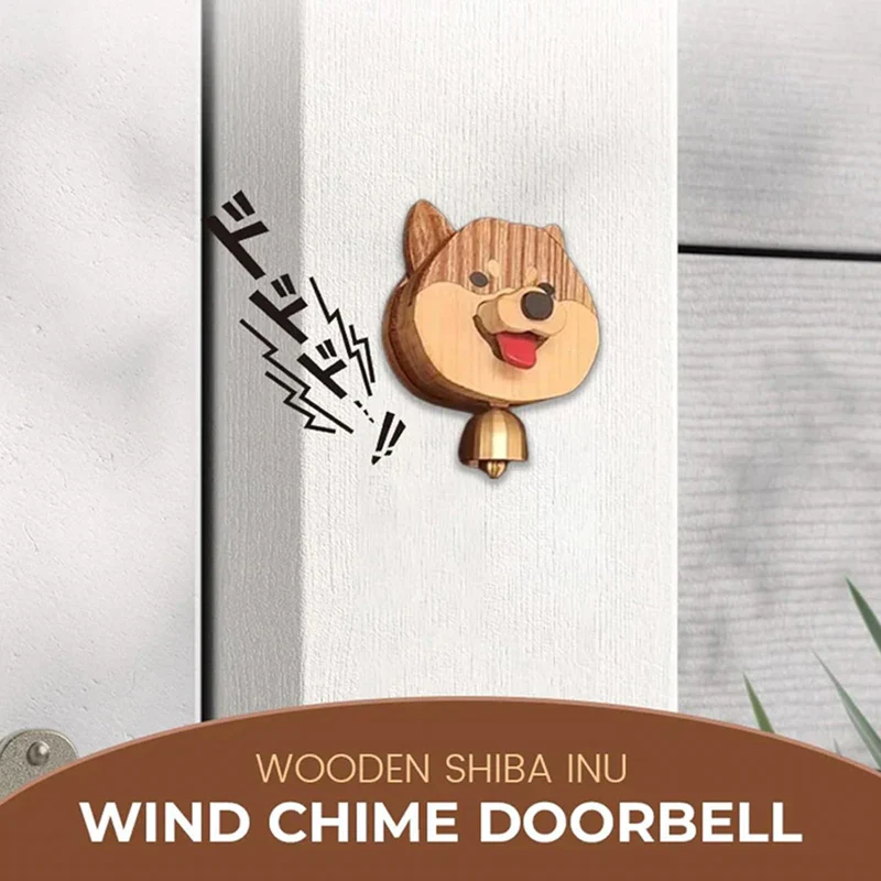 Wooden Shiba Inu Wind Chime Doorbell - Magnetic Shopkeepers Bell for Door Opening - Image 5