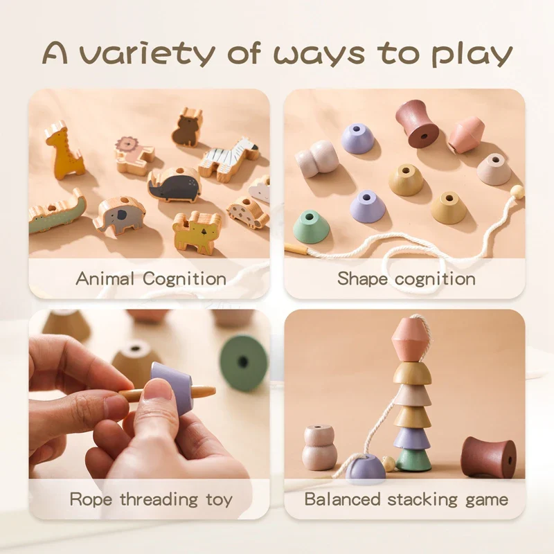 Wooden Stacking Toy Set for Babies and Toddlers, Montessori Animal Threading Toy, Educational Fine Motor Skills Development - Image 4