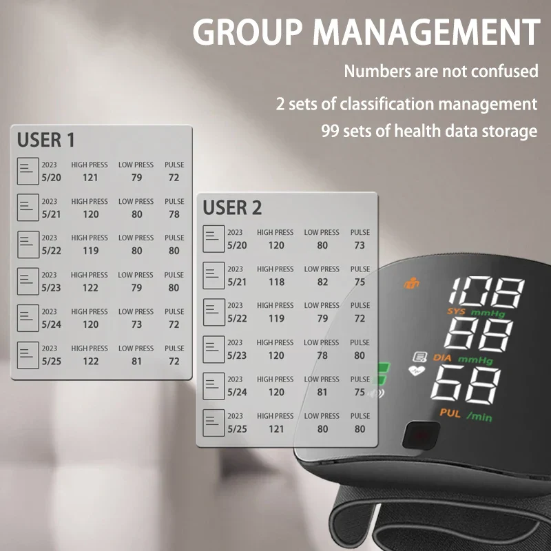 Wrist Blood Pressure Monitor Rechargeable Smart Touch LCD Voice Tonometer Home Health Fall 2025 Accurate Heart Rate - Image 3
