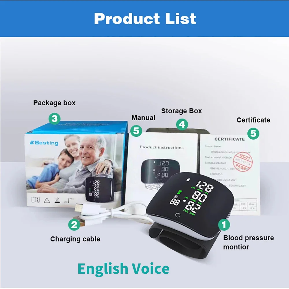 Wrist Blood Pressure Monitor Rechargeable Smart Touch LCD Voice Tonometer Home Health Fall 2025 Accurate Heart Rate - Image 7