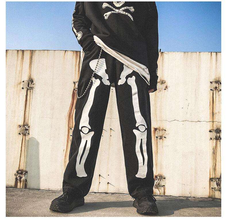 Y2K Skeleton Pants Unisex Cotton-Polyester Blend with Striking Skeleton Designs and Multiple Pockets - Image 4
