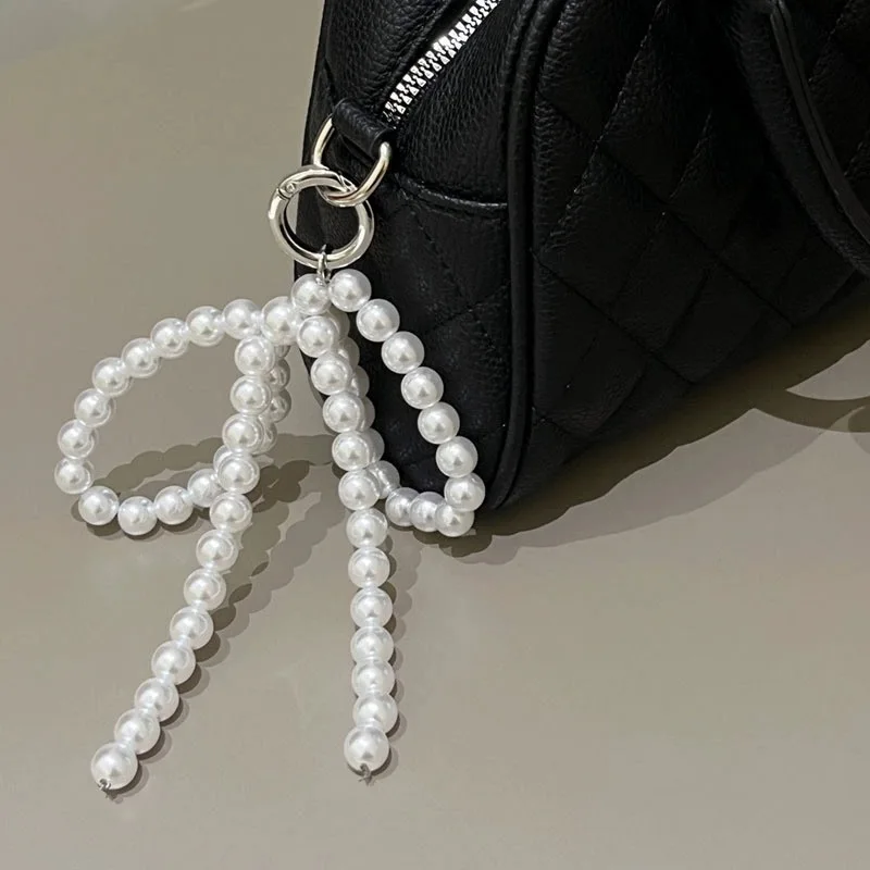 Beaded Pearl Bow Keychain Y2K Bag Charm Cute Gift Accessory - Image 3